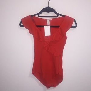 New H&M Red Ruffled Body Suit